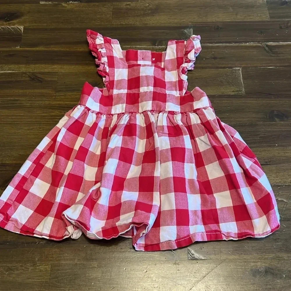 Wren & James Red Plaid Grid Ruffle Girls 18-24 months Wood Button Back